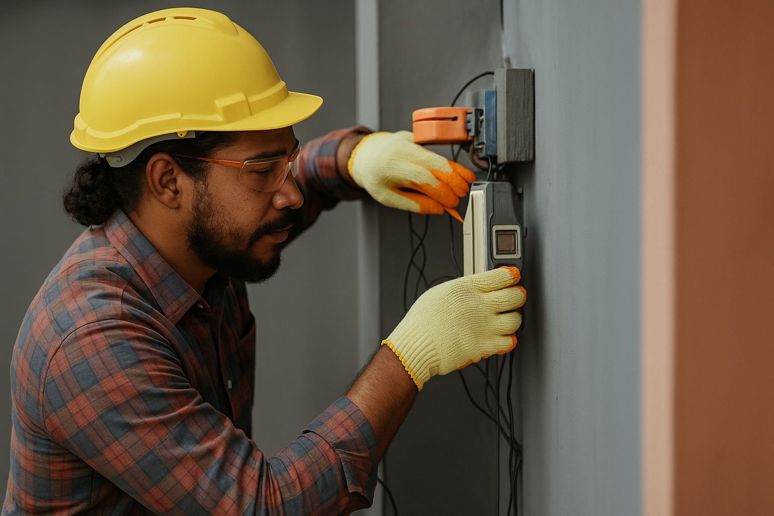 Professional electrician working on electrical wiring